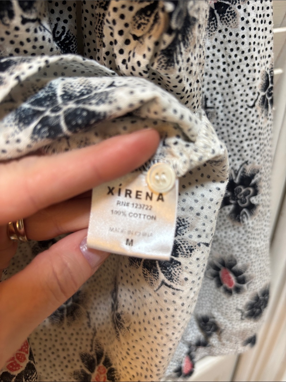 XiRENA White Button-Front Blouse with Black & Pink Floral Print - Picture 3 of 6